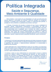 Folha de capa Política Integrada Saúde e Segurança, Meio Ambiente e Qualidade